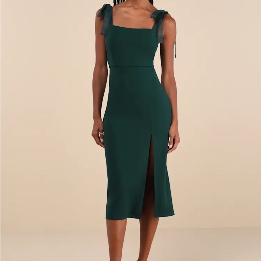 Lulus Romantic Celebration Emerald Green Tie-Strap Bodycon Midi Dress